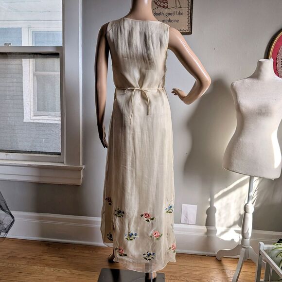 Vintage 90s Laura Ashley Silk Maxi Dress Floral Embroidery Shift Cottagecore 6 - Picture 2 of 13